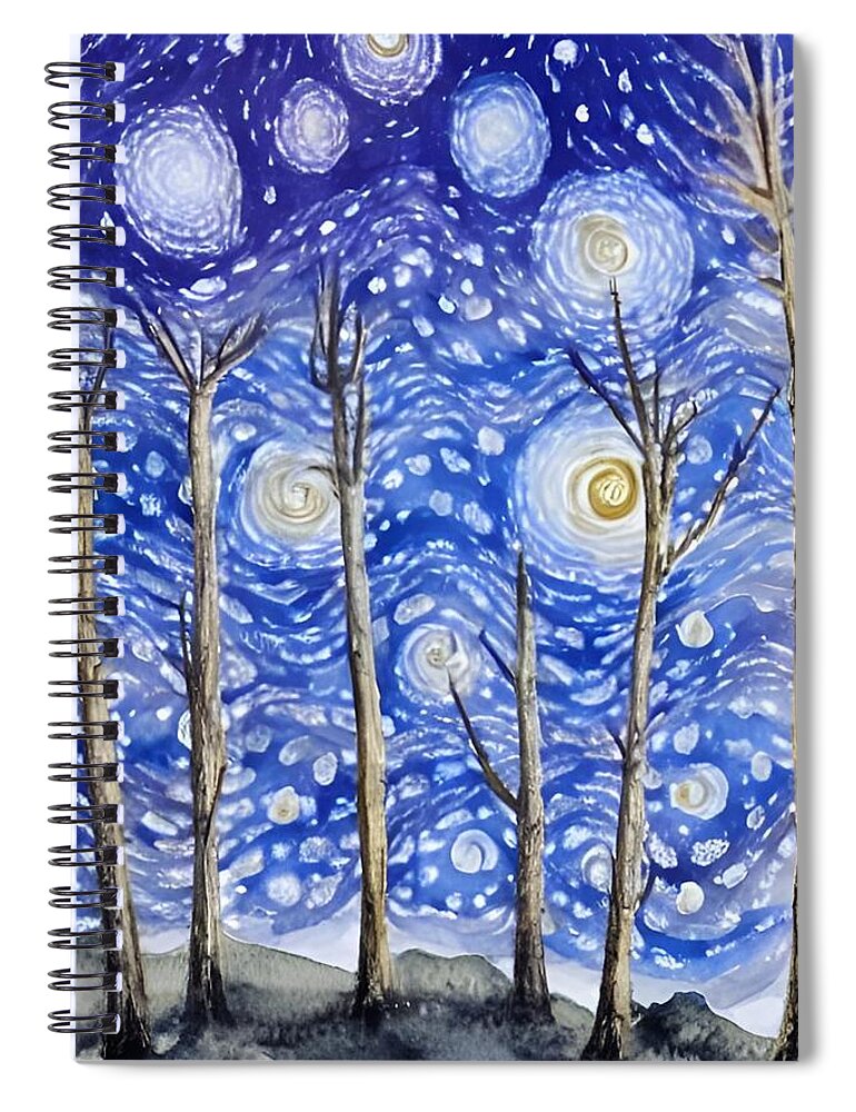 Abstract Spiral Notebook featuring the digital art Winter Woods by Bonnie Bruno