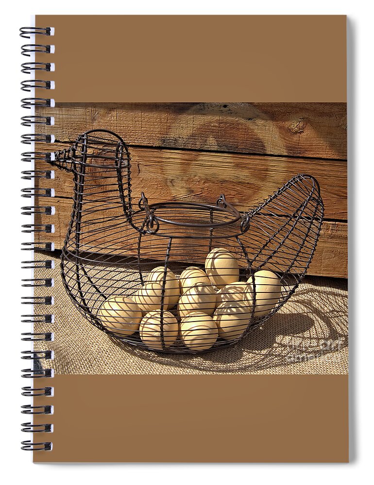Wire Spiral Notebook featuring the photograph Wire Chicken Faux Eggs by Kae Cheatham