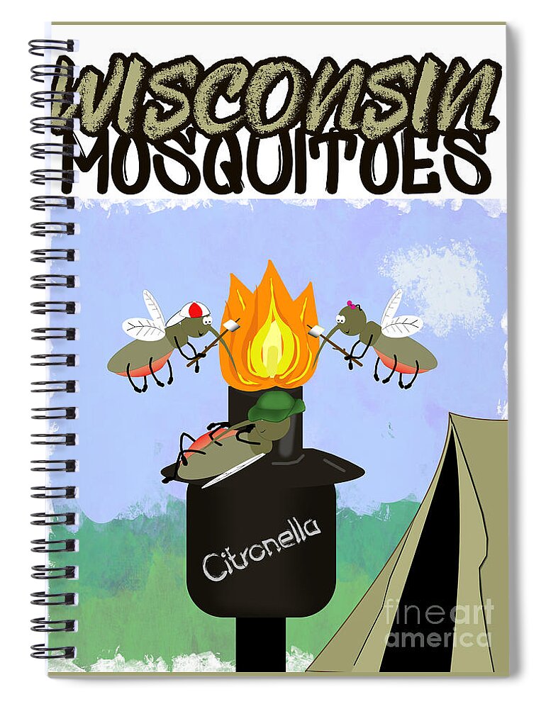 Wisconsin Spiral Notebook featuring the photograph Wisconsin Mosquitoes Cartoon Camping by Tiki Torch by Colleen Cornelius