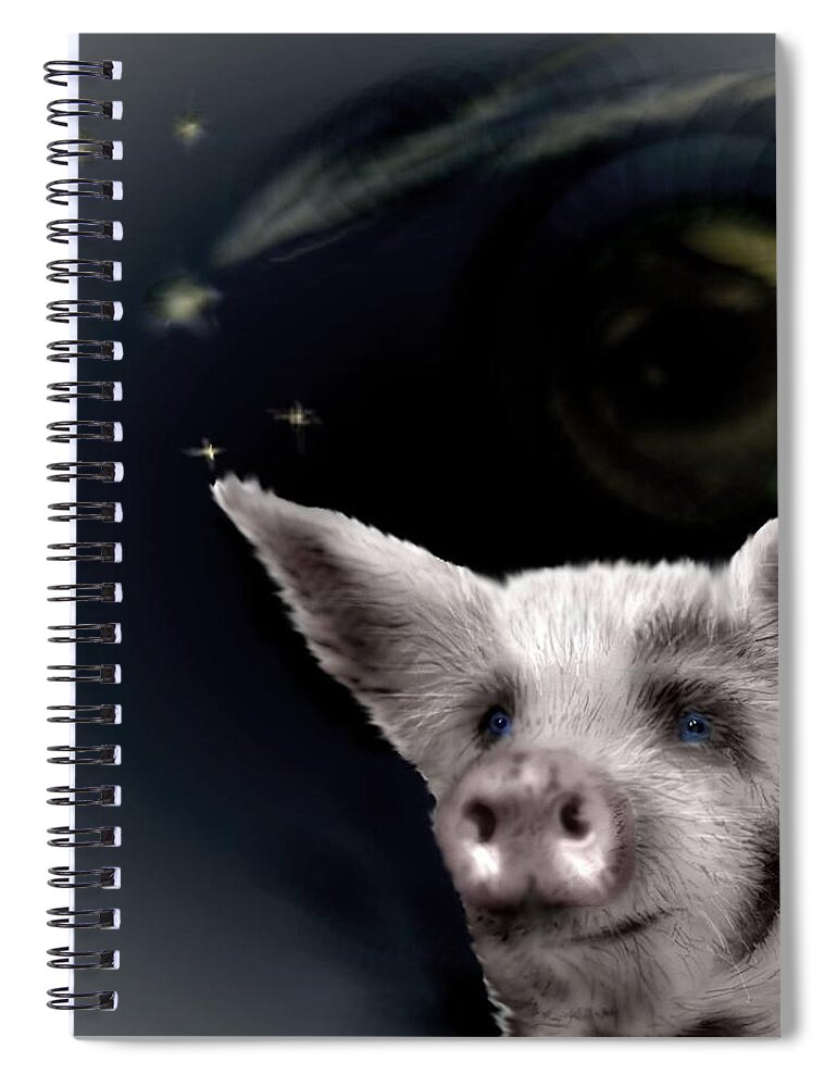 Pig Stars Shooting Stars Blue Eyed Spiral Notebook featuring the mixed media Wishing Piggy by Pamela Calhoun