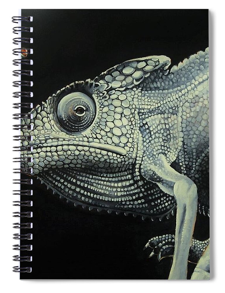 Chameleon Spiral Notebook featuring the painting With All That's Happening This Is Not The Time To Go Diving by Jean Cormier