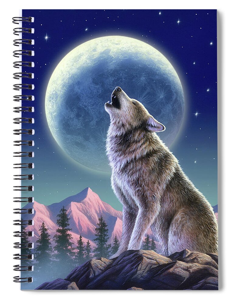 Wolf Spiral Notebook featuring the mixed media Wolf Moon by Jerry LoFaro
