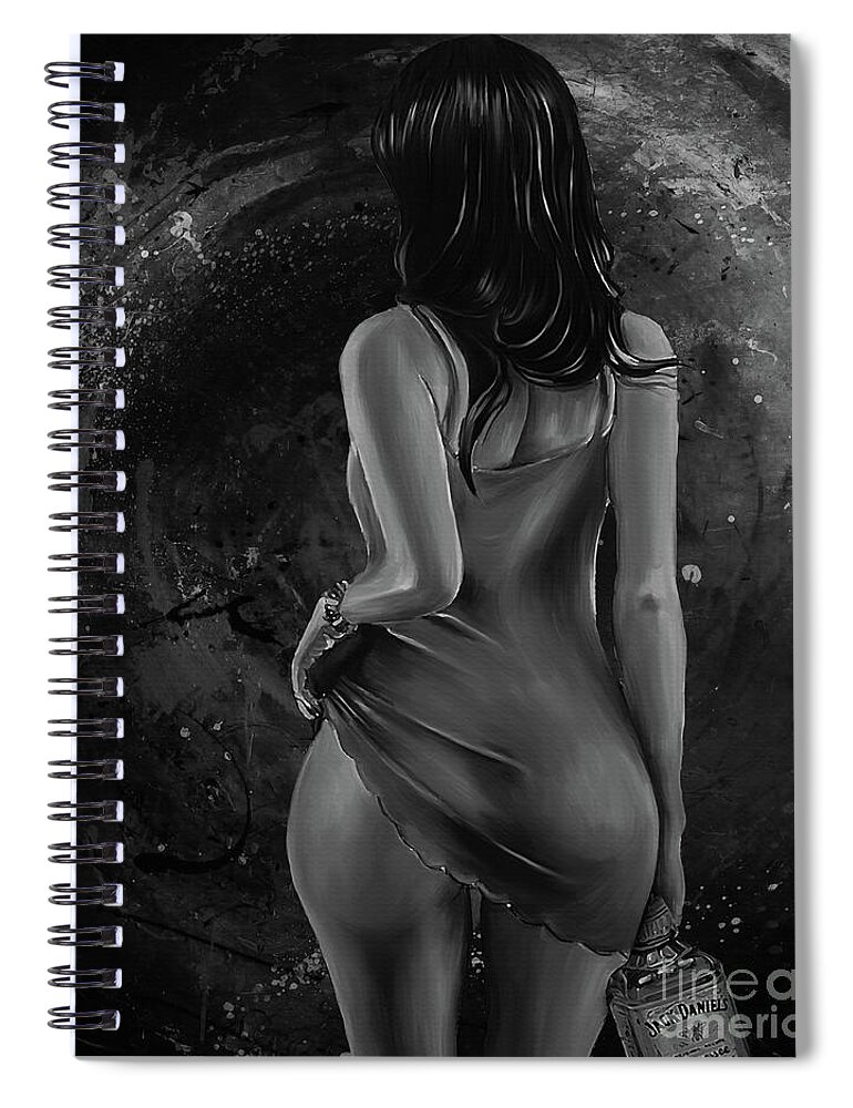 Nude Spiral Notebook featuring the painting Woman Holding whiskey blk by Gull G