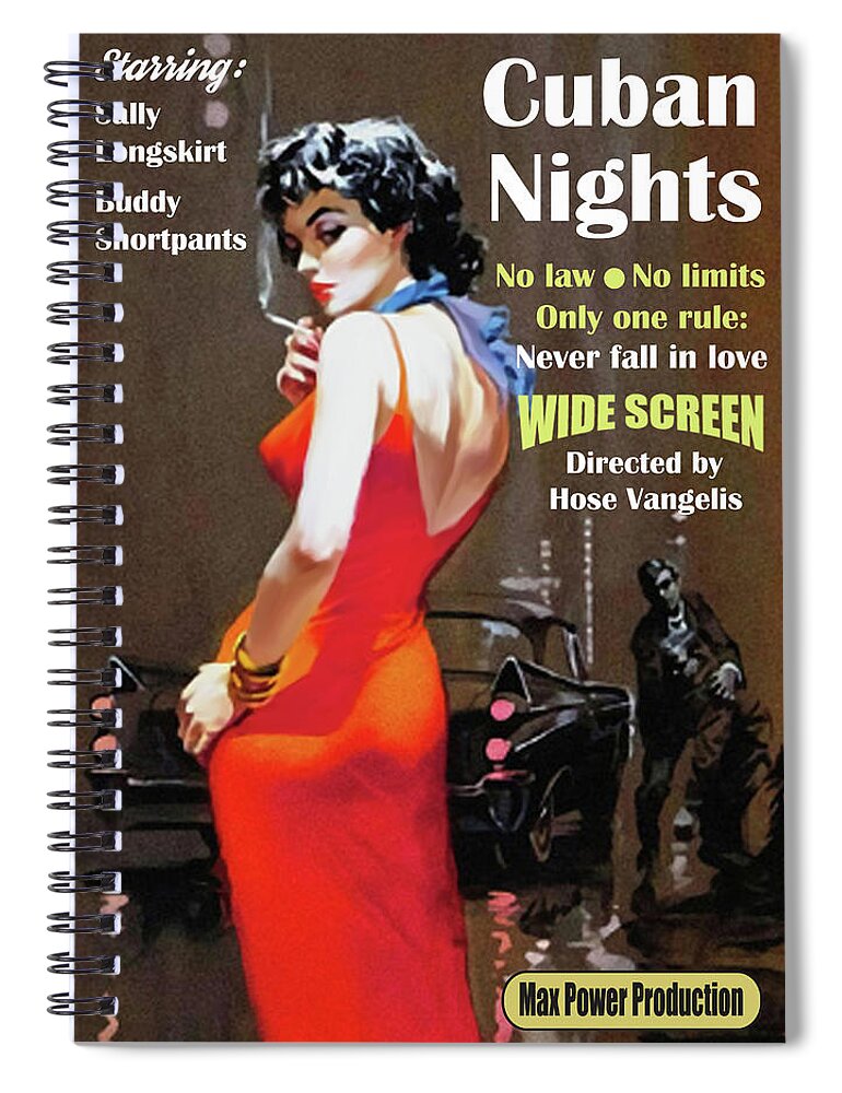 Woman Spiral Notebook featuring the digital art Woman in Red Dress on the Street of Cuba by Long Shot