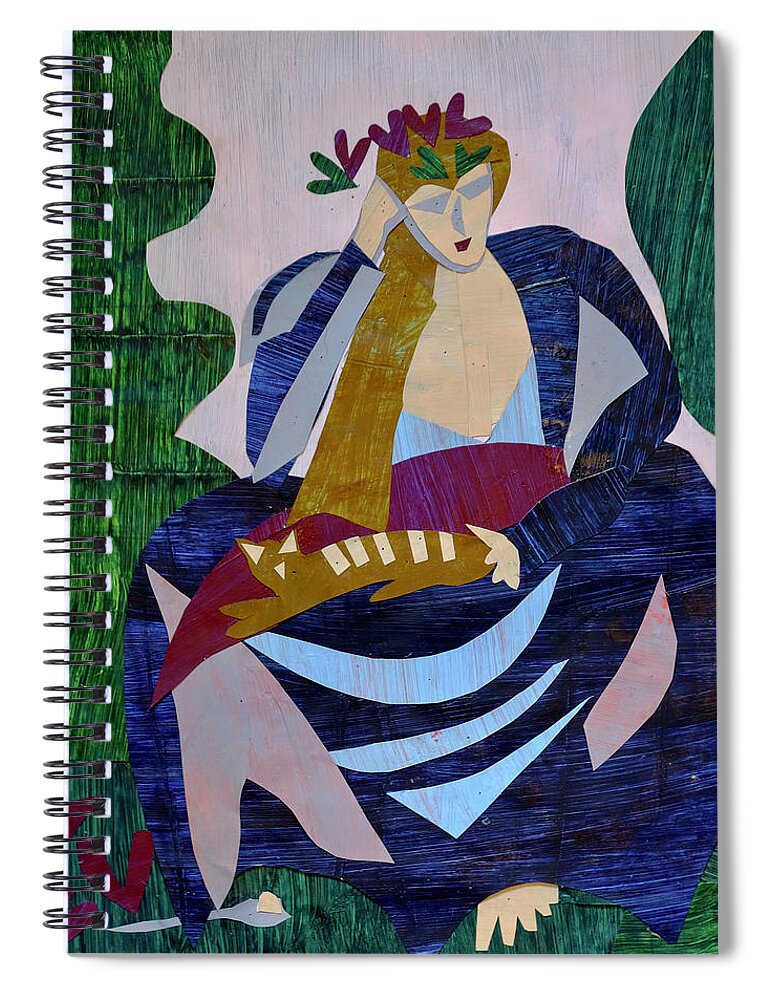 Mixed Media Spiral Notebook featuring the mixed media Woman with cat 2 by Julia Malakoff
