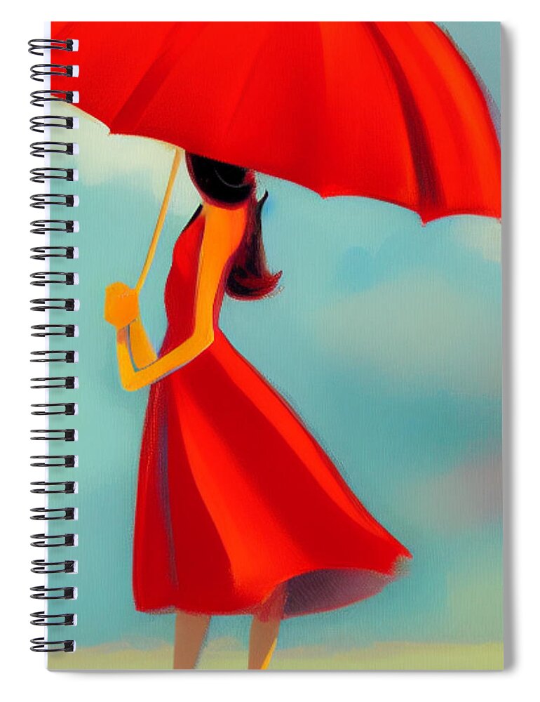 Woman With Umbrella Spiral Notebook featuring the digital art Woman with Umbrella by Caterina Christakos