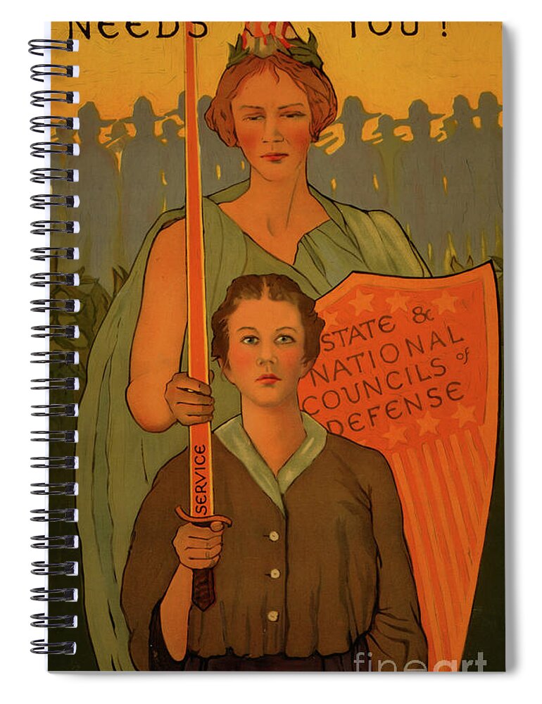 Woman Spiral Notebook featuring the painting Woman your country needs you, 1917 by American School