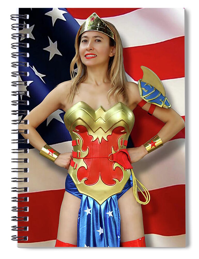 Wonder Spiral Notebook featuring the photograph Wonder Woman Flag by Jon Volden