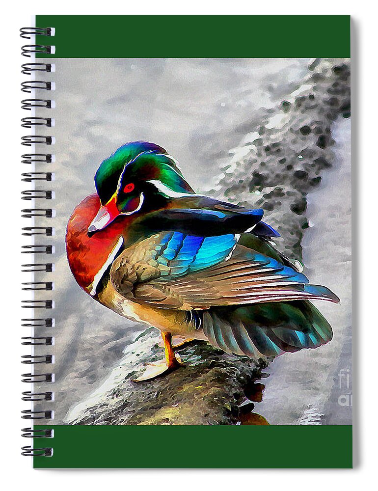 Wood Duck Spiral Notebook featuring the photograph Wood Duck with Watercolor Effects by Sea Change Vibes