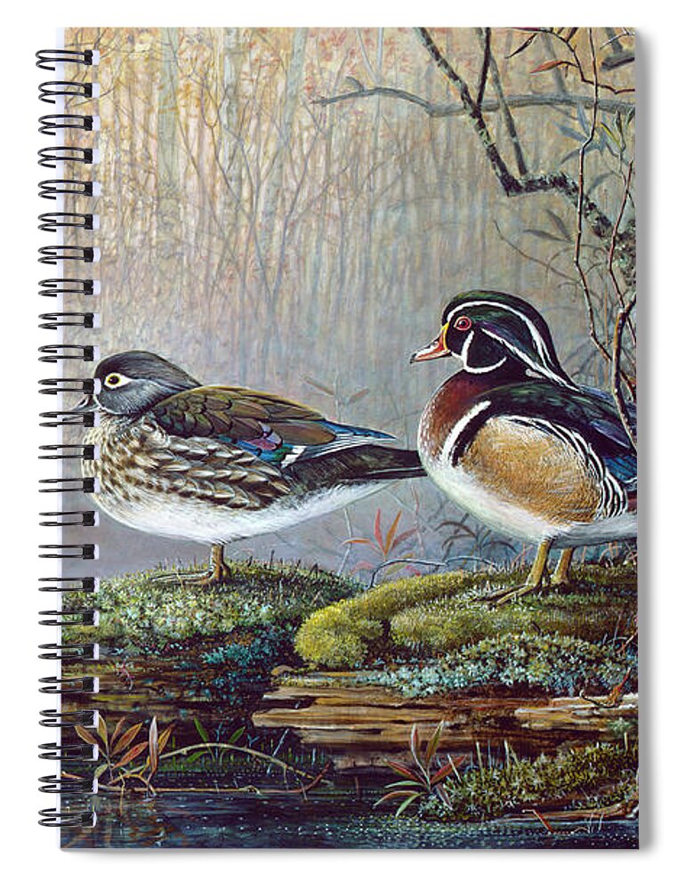 Scott Zoellick Spiral Notebook featuring the painting Wood Ducks by Scott Zoellick