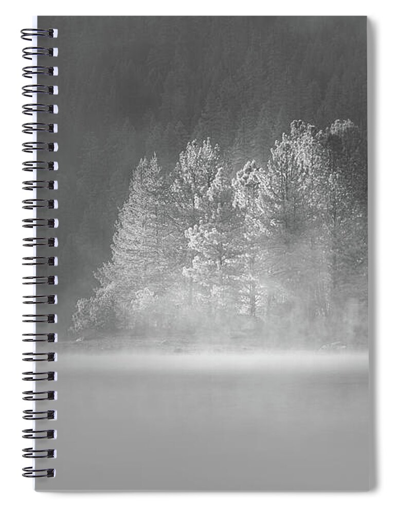 Antelope Lake Spiral Notebook featuring the photograph Wooded Island in Foggy Glow by Mike Lee