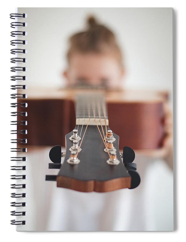 Excited Spiral Notebook featuring the photograph Wooden guitar head by Vaclav Sonnek