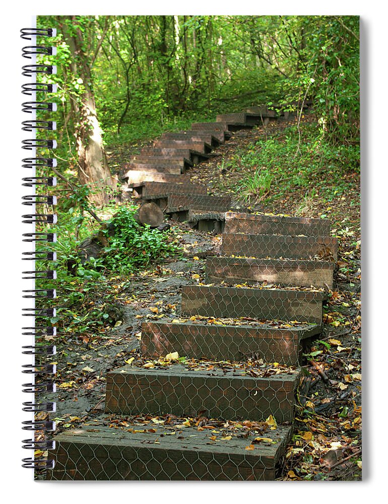 Wood Spiral Notebook featuring the photograph Wooden steps in the woods by Average Images