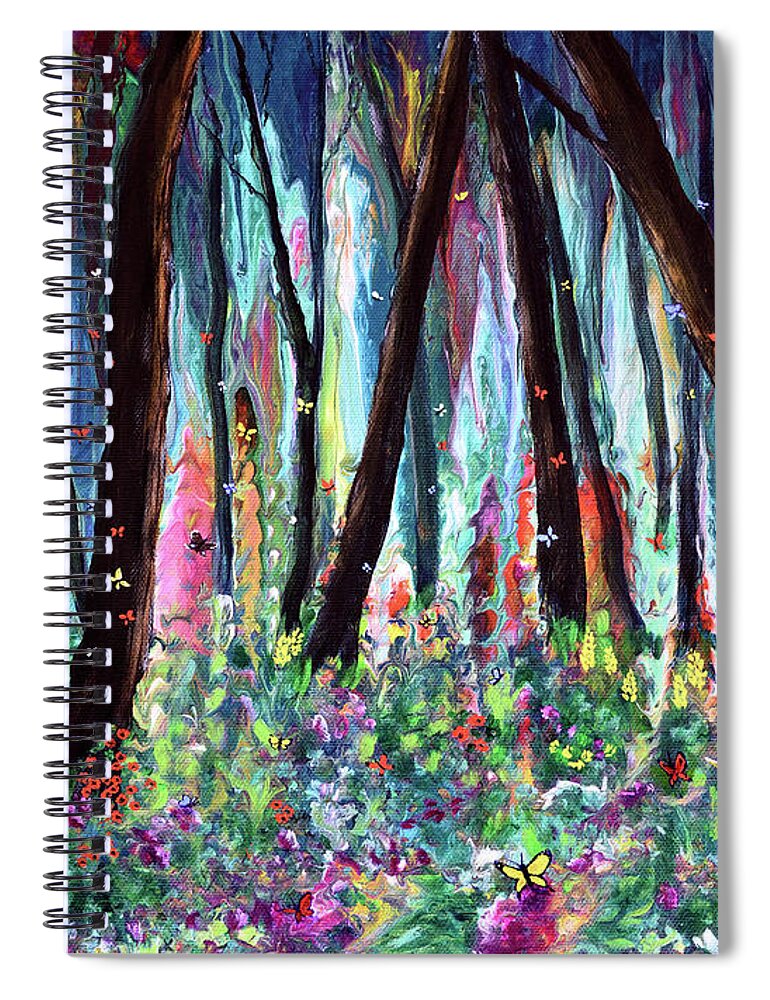 Woods Spiral Notebook featuring the painting Woodland Wildflowers and Butterflies by Laura Iverson