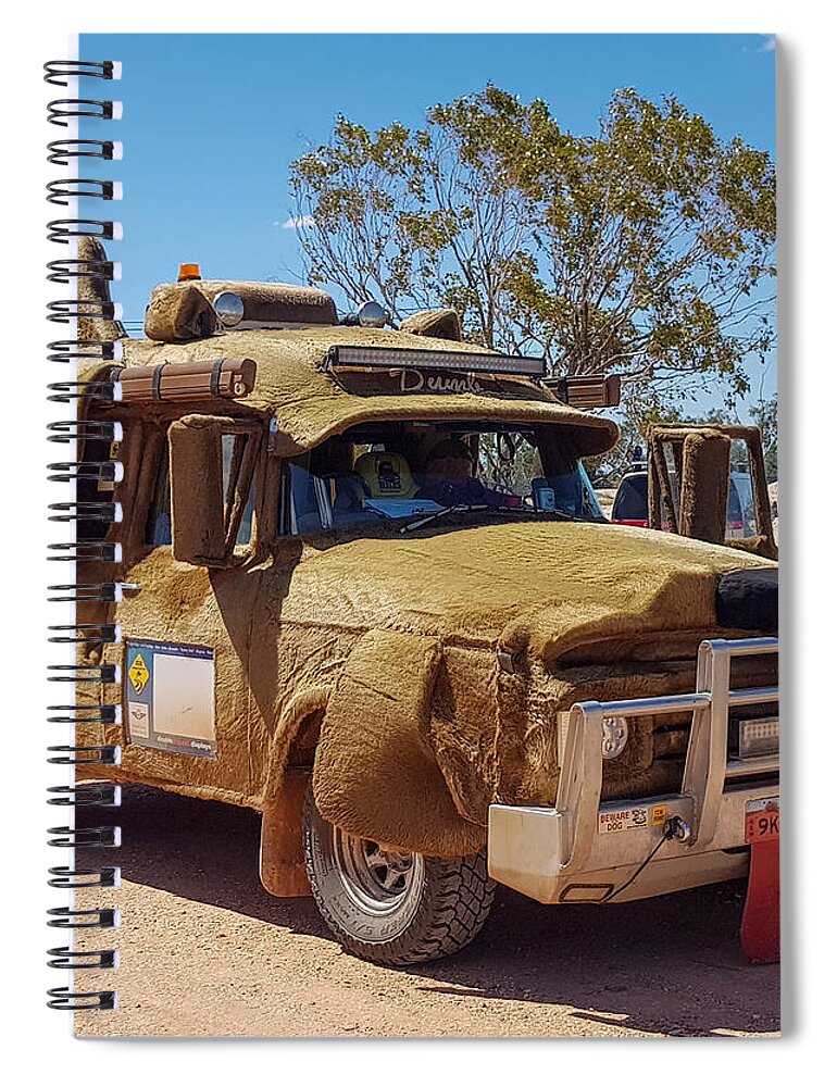 Road; Traffic; Beach; Sea; Blue; Beautiful; Nature Background; ; Landscape; Rocks; Cliffs; Desert; Tourism; Travel; Summer; Holidays; Lightning Ridge; Australia; Dog; Natural; Nature; Scenery Spiral Notebook featuring the photograph Woof Woof Truck by Andre Petrov
