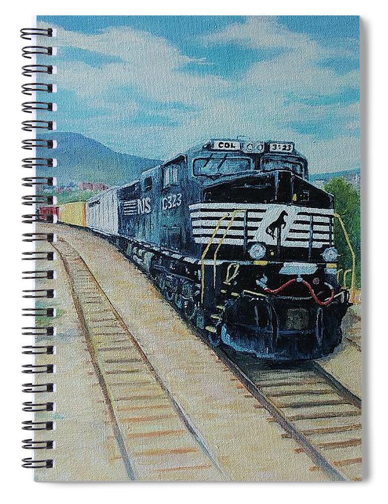 Trains Spiral Notebook featuring the painting Working Heartily by ML McCormick