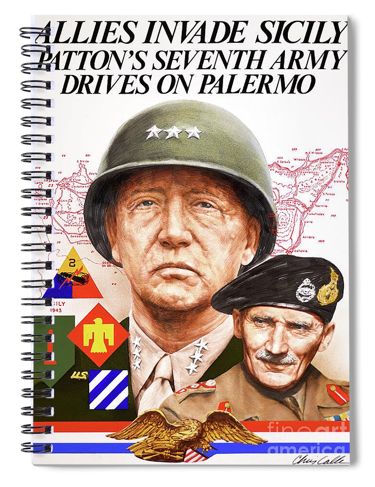 Chris Calle Spiral Notebook featuring the painting World War II - Allies Invade Silicy - Patton And Montgomery by Chris Calle