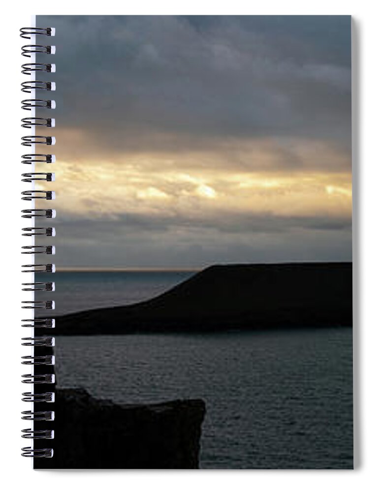 Panorama Spiral Notebook featuring the photograph Worms Head Rhossili Bay Gower Coast Wales by Sonny Ryse