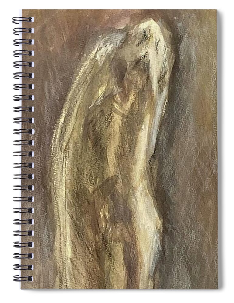 Pigments Spiral Notebook featuring the drawing Wrapped Figure in Brown by David Euler