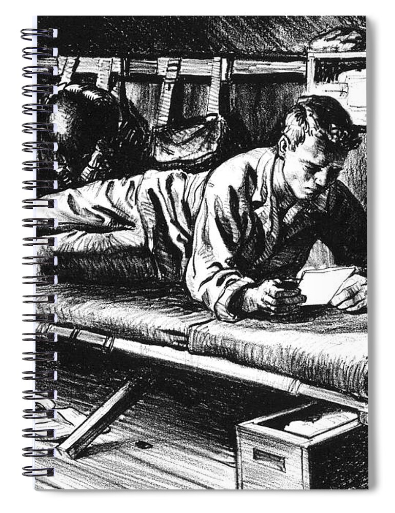 1945 Spiral Notebook featuring the drawing WWII Mail, 1945 by Edward Sallenbach