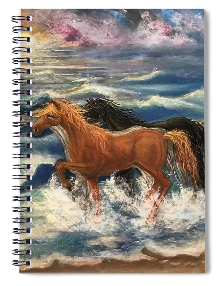 Ocean Spiral Notebook featuring the painting Yearlings by Katherine Caughey