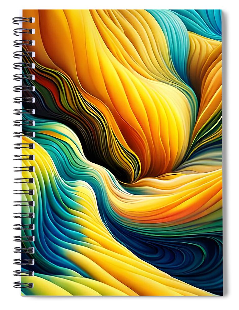 Newby Spiral Notebook featuring the digital art Yellow and Blue Abstract by Cindy's Creative Corner