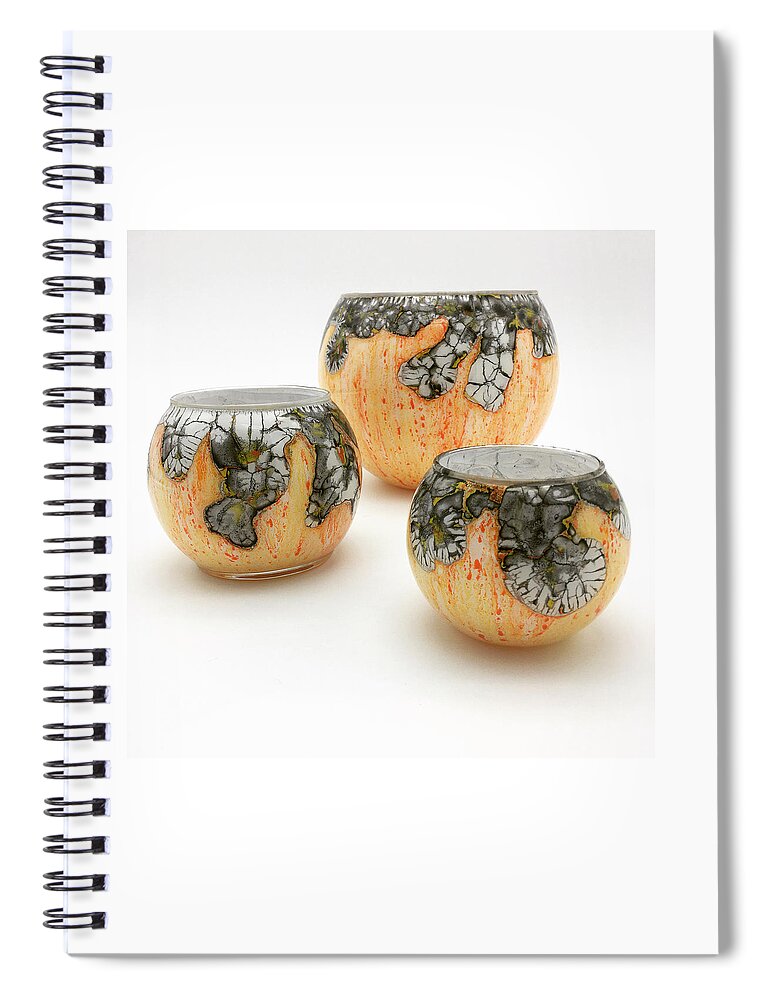 Glass Spiral Notebook featuring the mixed media Yellow and White Bowls by Christopher Schranck