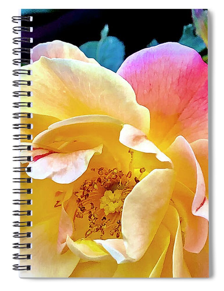 Rose Spiral Notebook featuring the digital art Yellow Deck Rose by Nancy Olivia Hoffmann