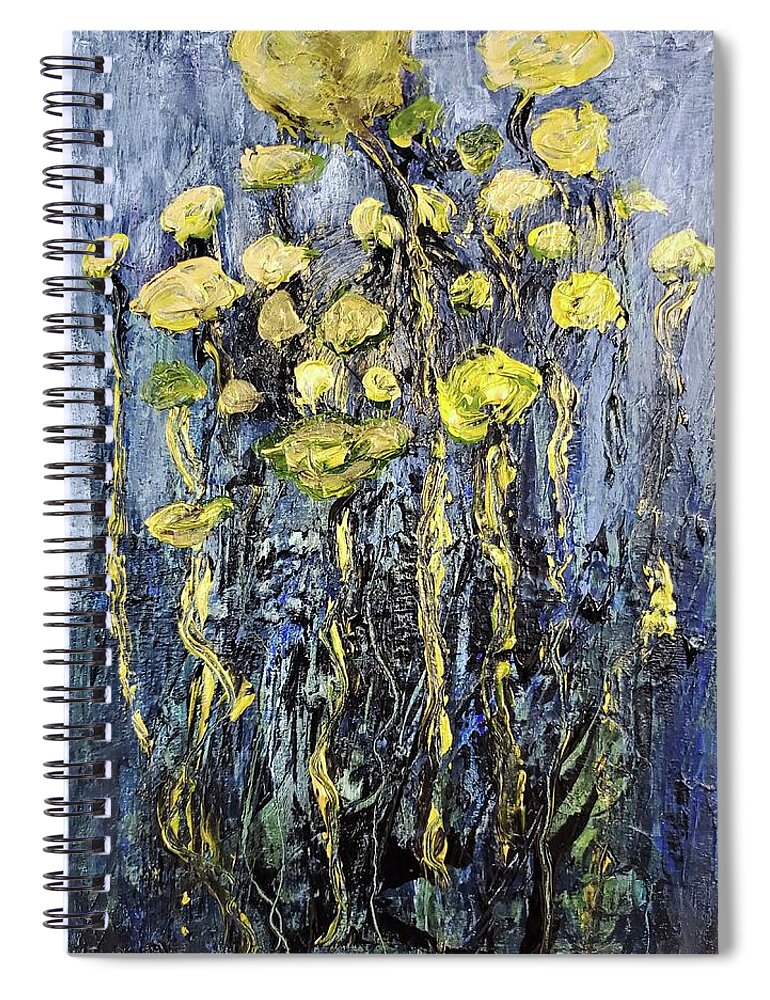 Abstract Spiral Notebook featuring the painting Yellow Flowers Abstract by Sharon Williams Eng