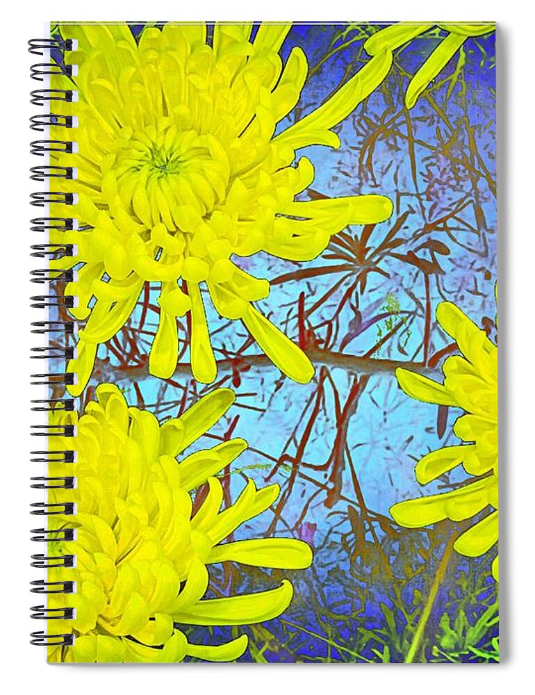 Yellow Flowers Blue Spiral Notebook featuring the digital art Yellow flowers by Kathleen Boyles