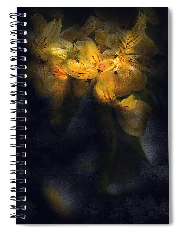 Yellow Flower Spiral Notebook featuring the digital art Yellow Flowers Painted On Black by Cordia Murphy