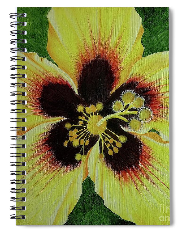 Yellow Flowers Spiral Notebook featuring the painting Yellow Hibiscus Macro by Mary Deal