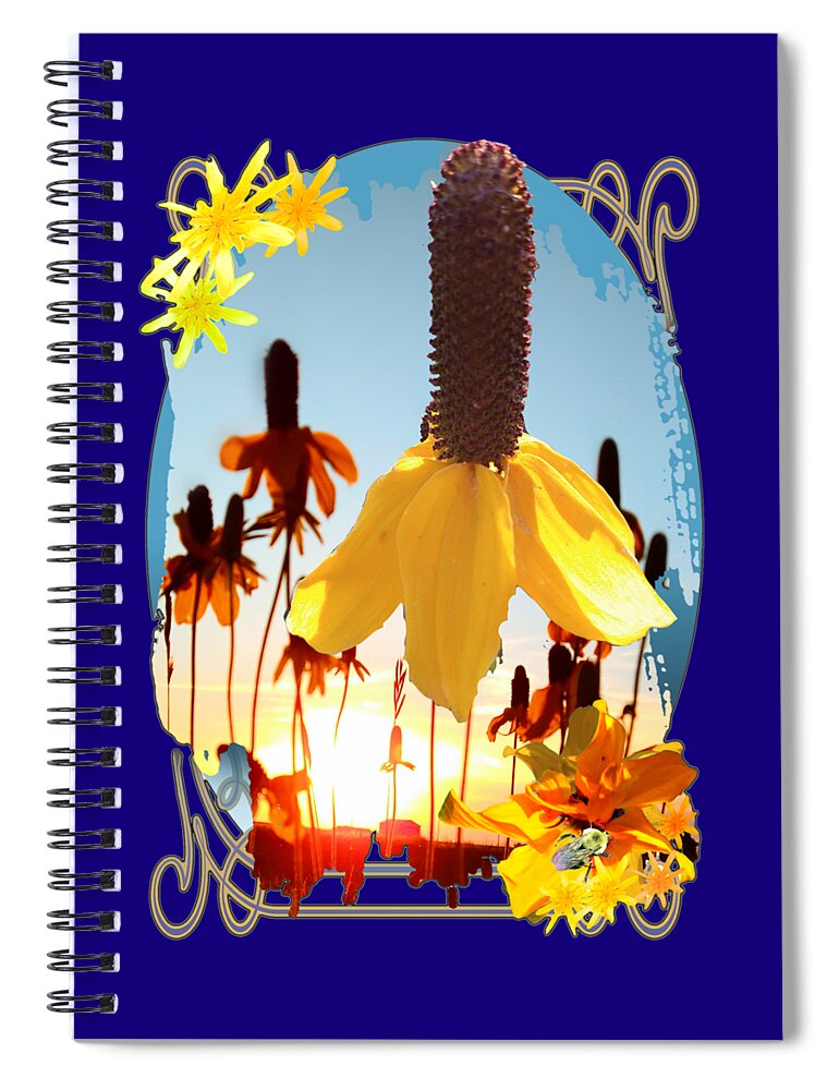 Yellow Spiral Notebook featuring the digital art Yellow Mexican Hat Summer Flower Collage by Delynn Addams