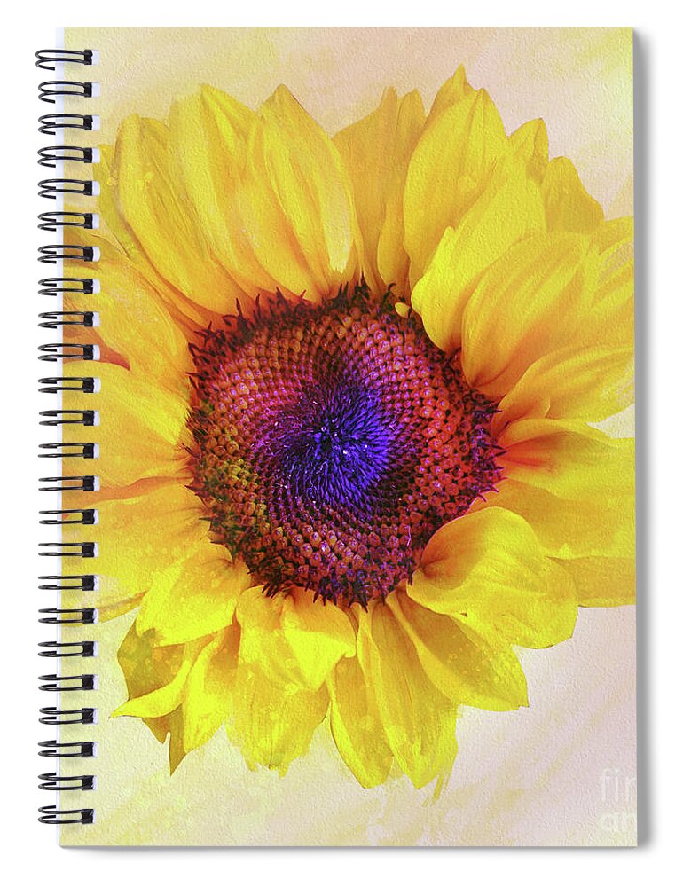 Sunflower Spiral Notebook featuring the mixed media Yellow Sunflower Happiness by Shari Warren