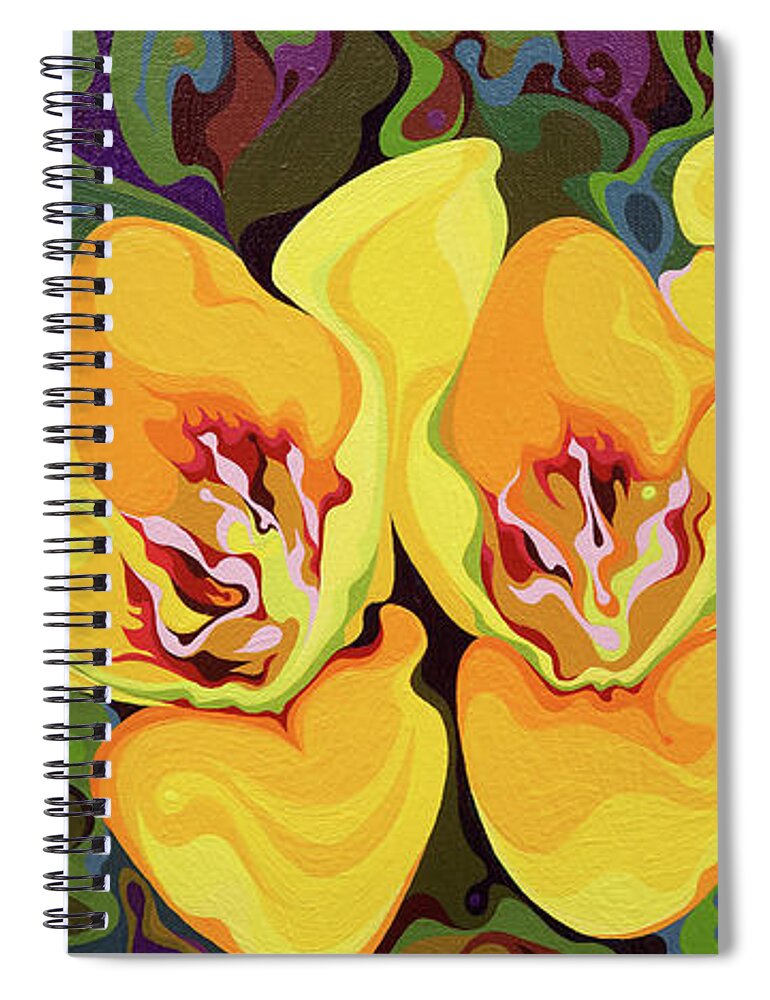 Yellow Spiral Notebook featuring the painting Yellow Surprise by Amy Ferrari