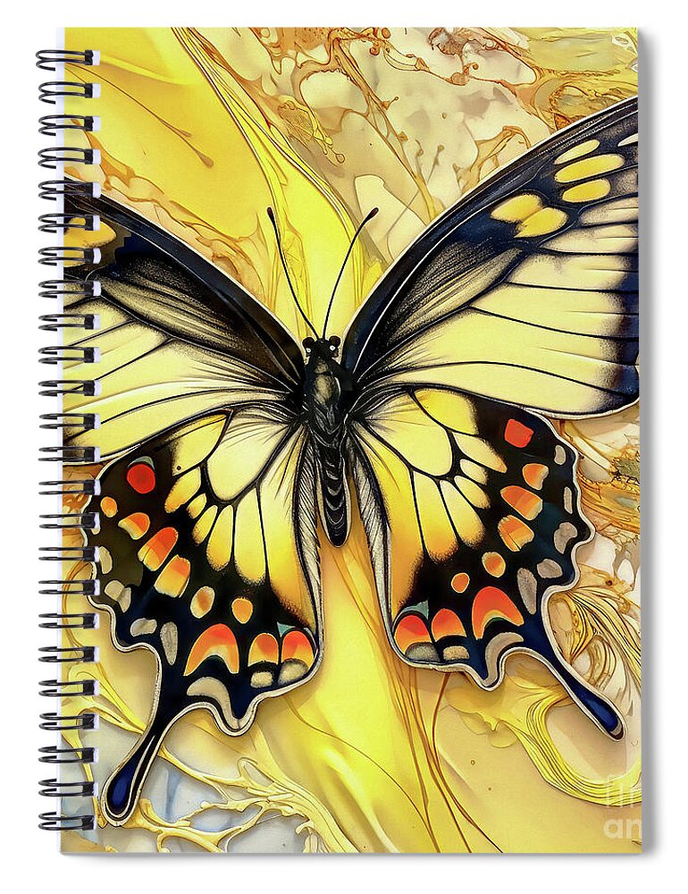 Yellow Swallowtail Butterfly Spiral Notebook featuring the painting Yellow Swallowtail Rapture by Tina LeCour