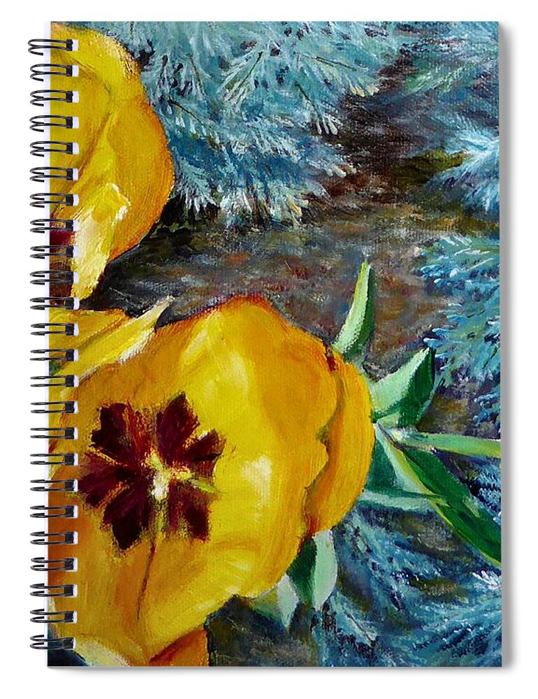 Yellow Spiral Notebook featuring the painting Yellow Tulips by Merana Cadorette