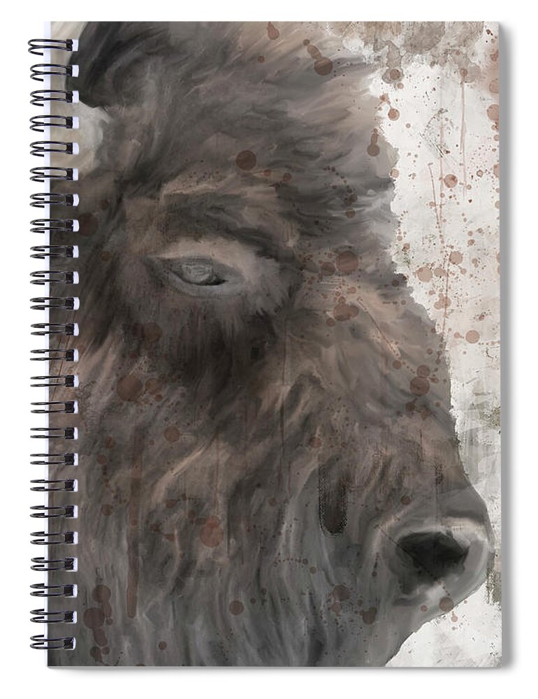 Abstract Spiral Notebook featuring the digital art Yellowstone Buffalo by Ramona Murdock