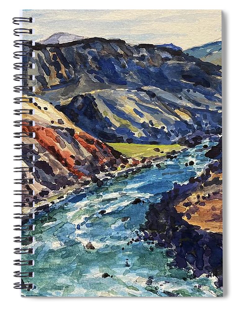 Yellowstone Spiral Notebook featuring the painting Yellowstone River Trail to Mouth of Bear Creek by Les Herman