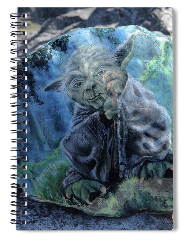 Art Spiral Notebook featuring the painting Yoda on a Rock by Tammy Pool