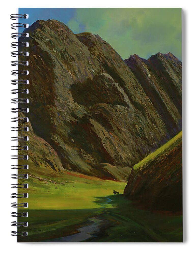 Mongolian Spiral Notebook featuring the painting Yol khad by Tumurbaatar Shuuvanz