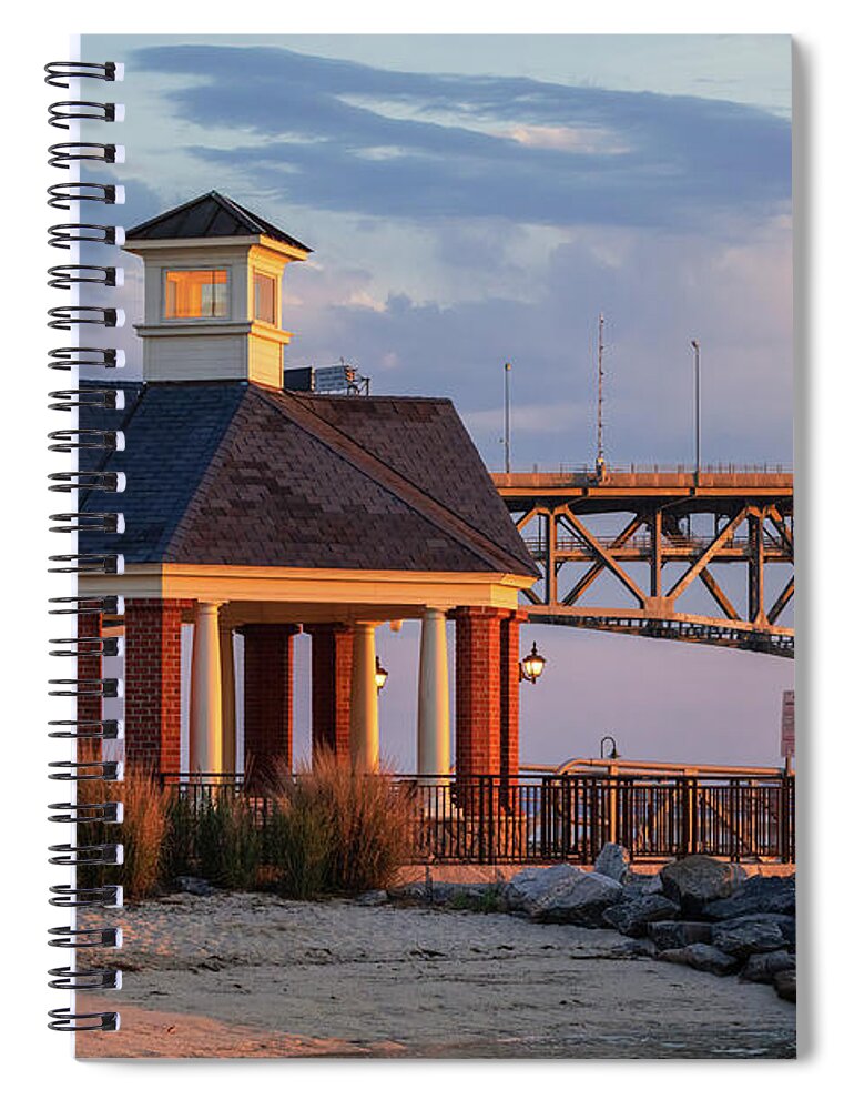 Yorktown Spiral Notebook featuring the photograph Yorktown Pavilion at Sunrise by Rachel Morrison