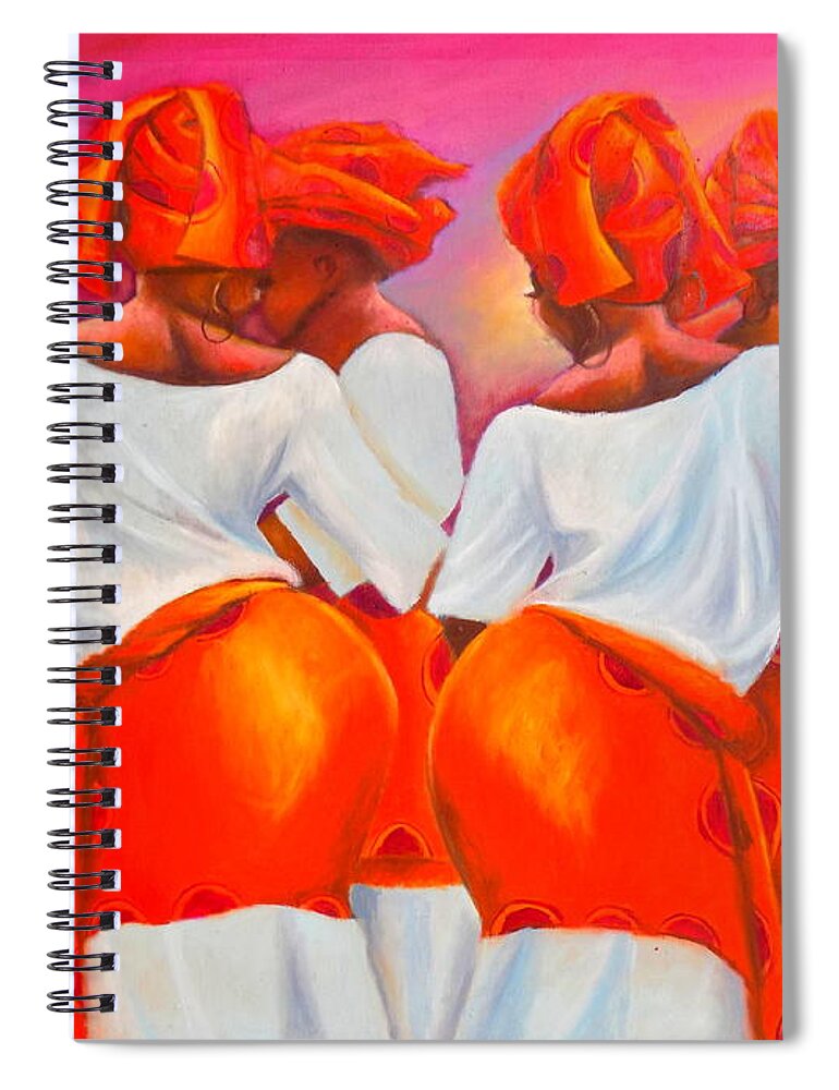Orange Spiral Notebook featuring the painting Yoruba Traditional Dancers by Olaoluwa Smith