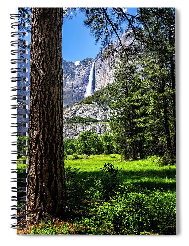 Yosemite Falls Through The Woods Spiral Notebook featuring the photograph Yosemite Falls through the Woods by Carolyn Derstine
