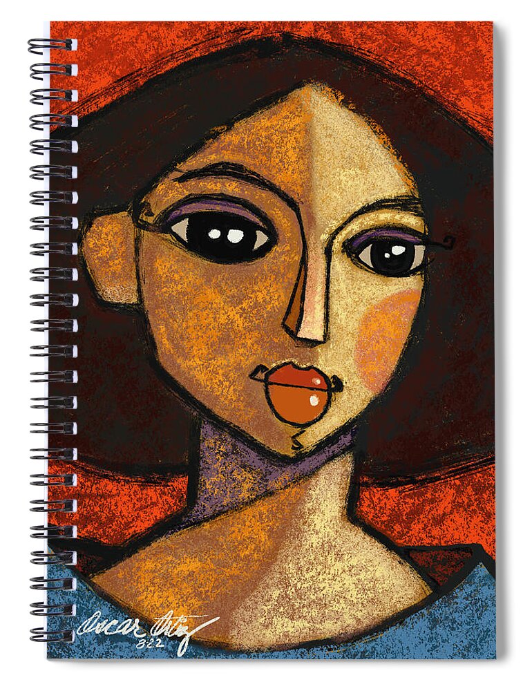 Red Spiral Notebook featuring the painting You Read My Mind by Oscar Ortiz