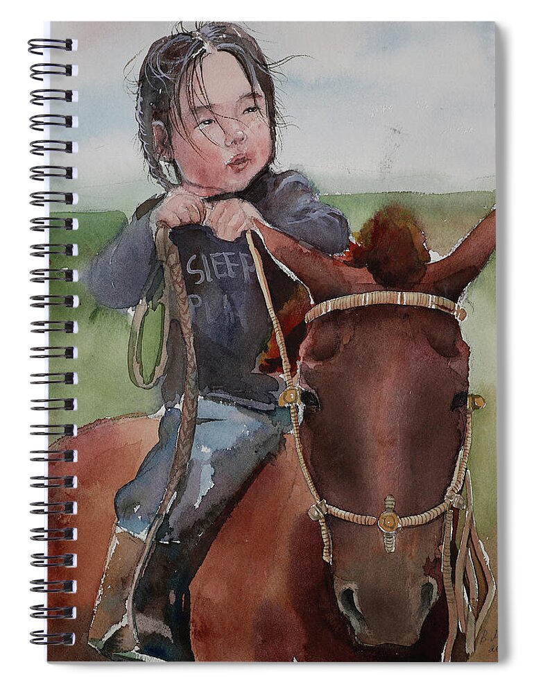 Horse Spiral Notebook featuring the painting Youg Horseman by Munkhzul Bundgaa