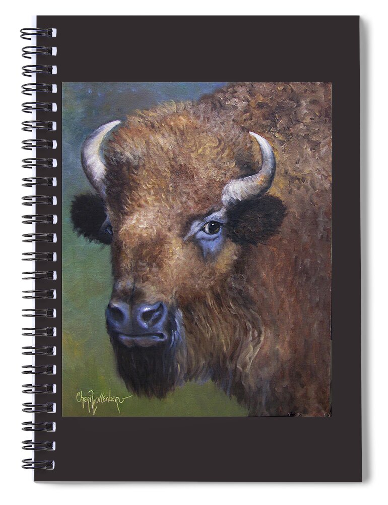Bison Spiral Notebook featuring the painting Young Bison From Stratford Oklahoma an Original Artwork by Cheri Wollenberg by Cheri Wollenberg
