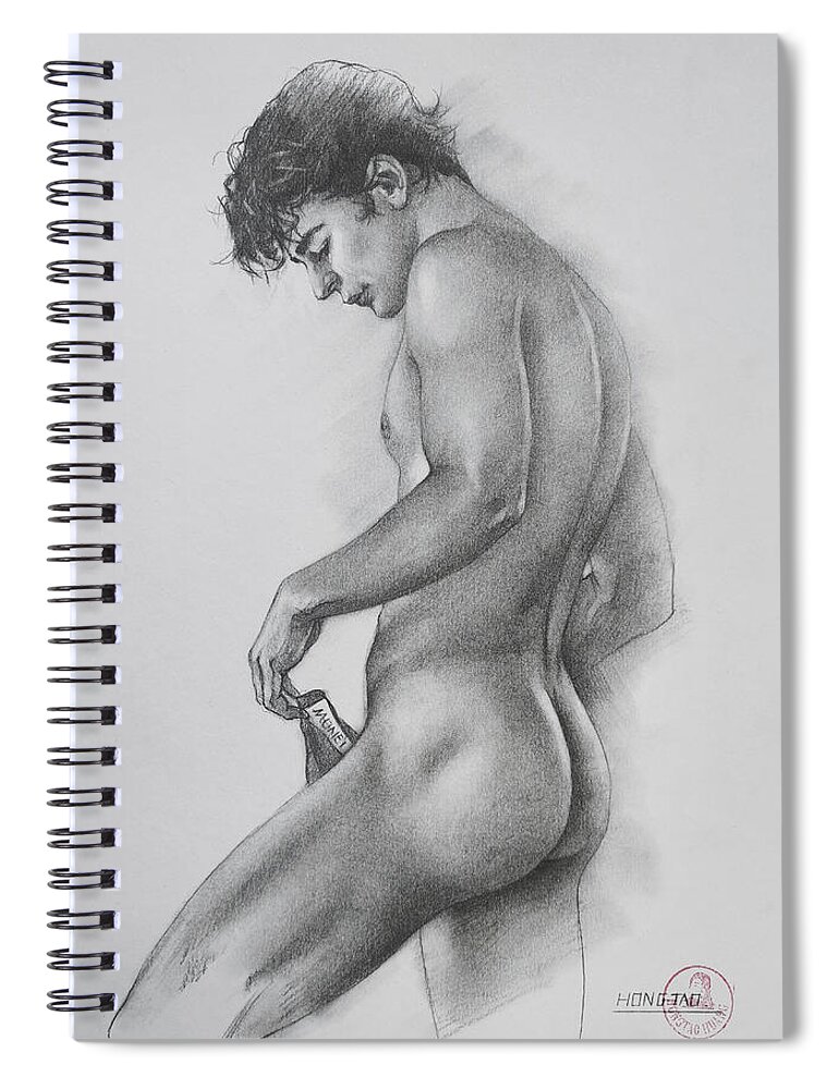 Male Nude Spiral Notebook featuring the drawing Young man #230826 by Hongtao Huang