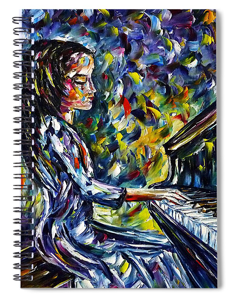 Girl Loves Piano Spiral Notebook featuring the painting Young Piano Player by Mirek Kuzniar