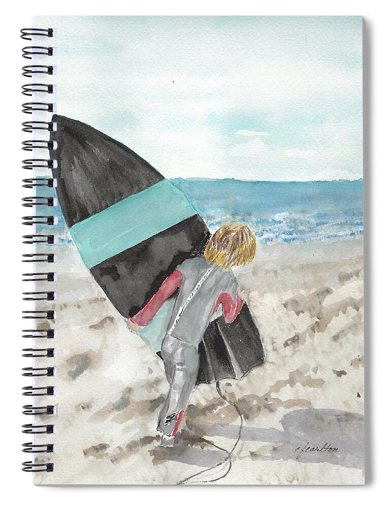 Surfer Spiral Notebook featuring the painting Young Surfer's Love by Claudette Carlton